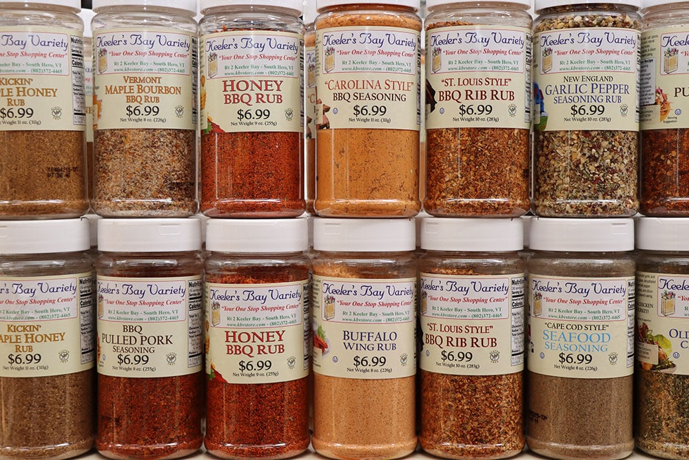 Keeler's Bay Variety rubs and seasoning in jars