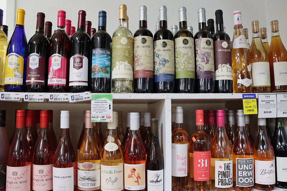 Various wines including red, rose, and white