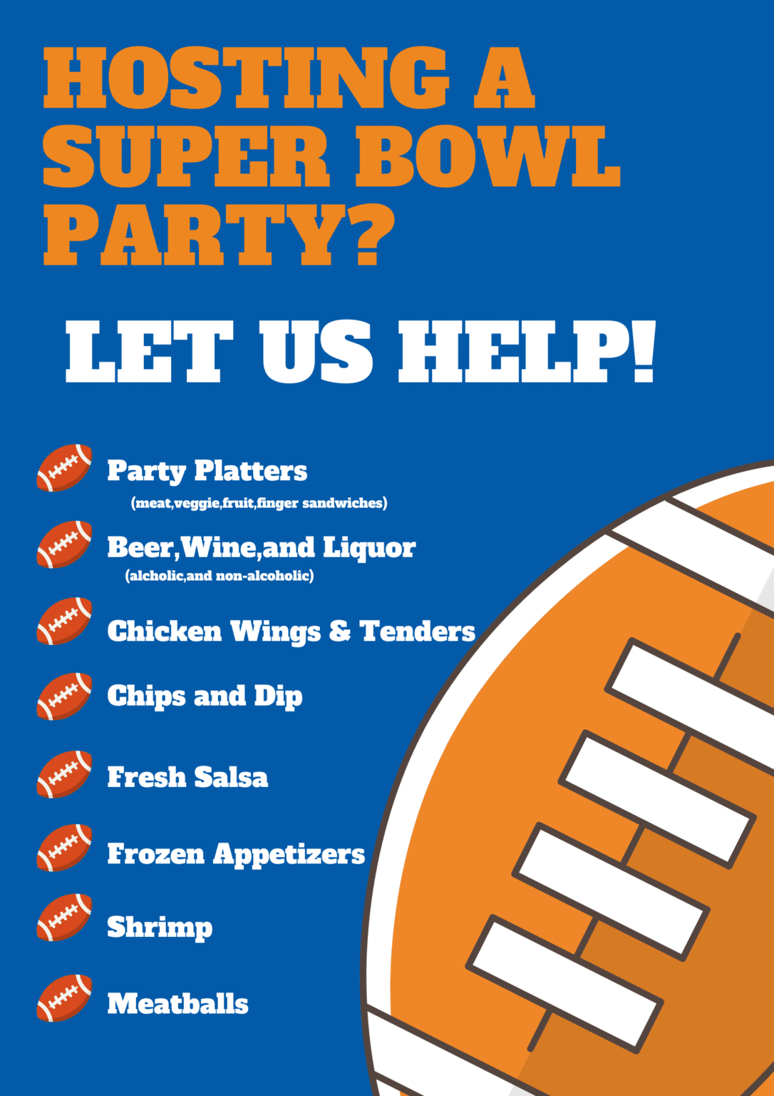 KBV's Super Bowl Party Food Items Poster.