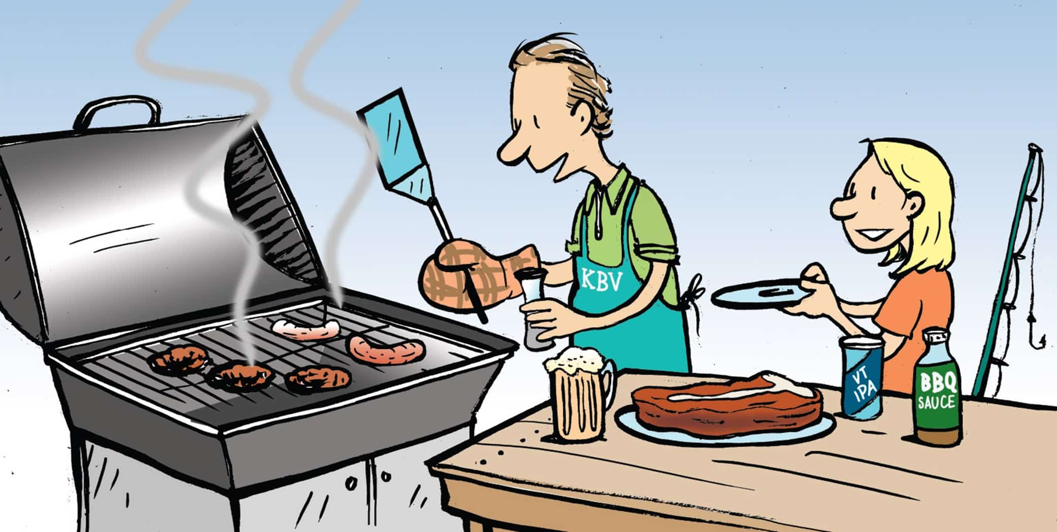 KBV grilling cartoon banner by Tim Newcomb