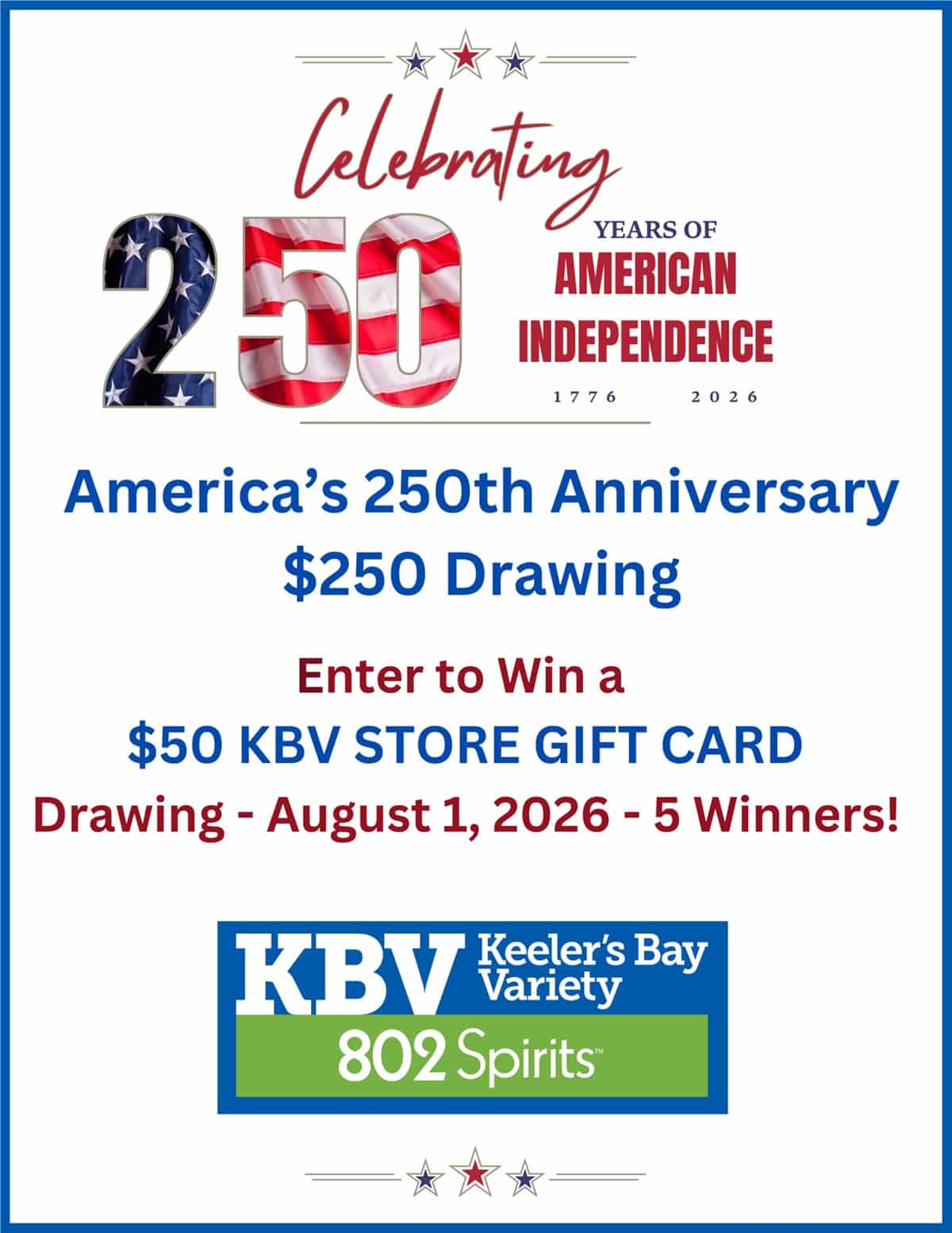 KBVs 250th $250 Drawing poster
